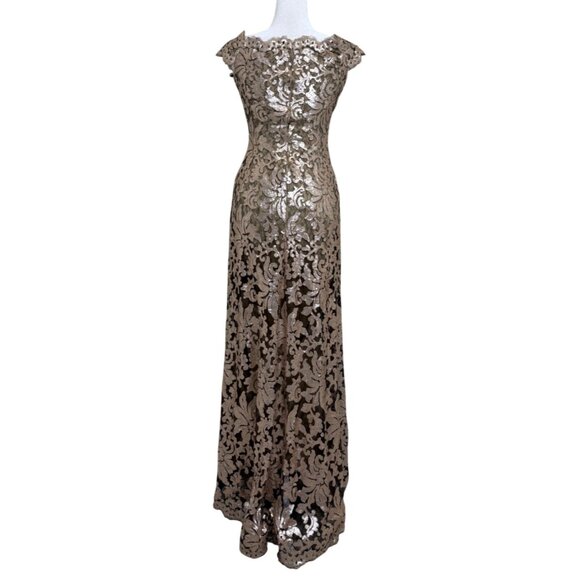 Tadashi Shoji Womens Gown Rose Gold Lace Floral Dress Full-Length Formal Size 0 - Picture 3 of 10